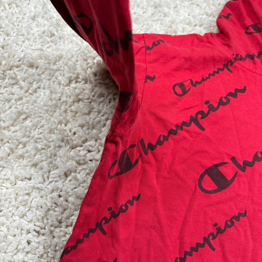 Champion Kids Red All Over Logo Hoodie Sweatshirt Size M‎